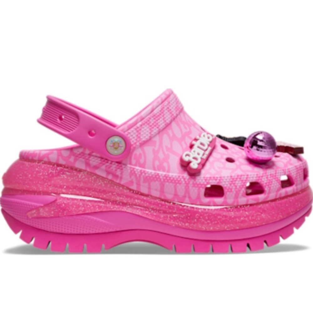 SOLD Crocs Barbie™ The Movie Mega Crush Clogs pink glitter platforms size 9 NWT - Picture 4 of 17